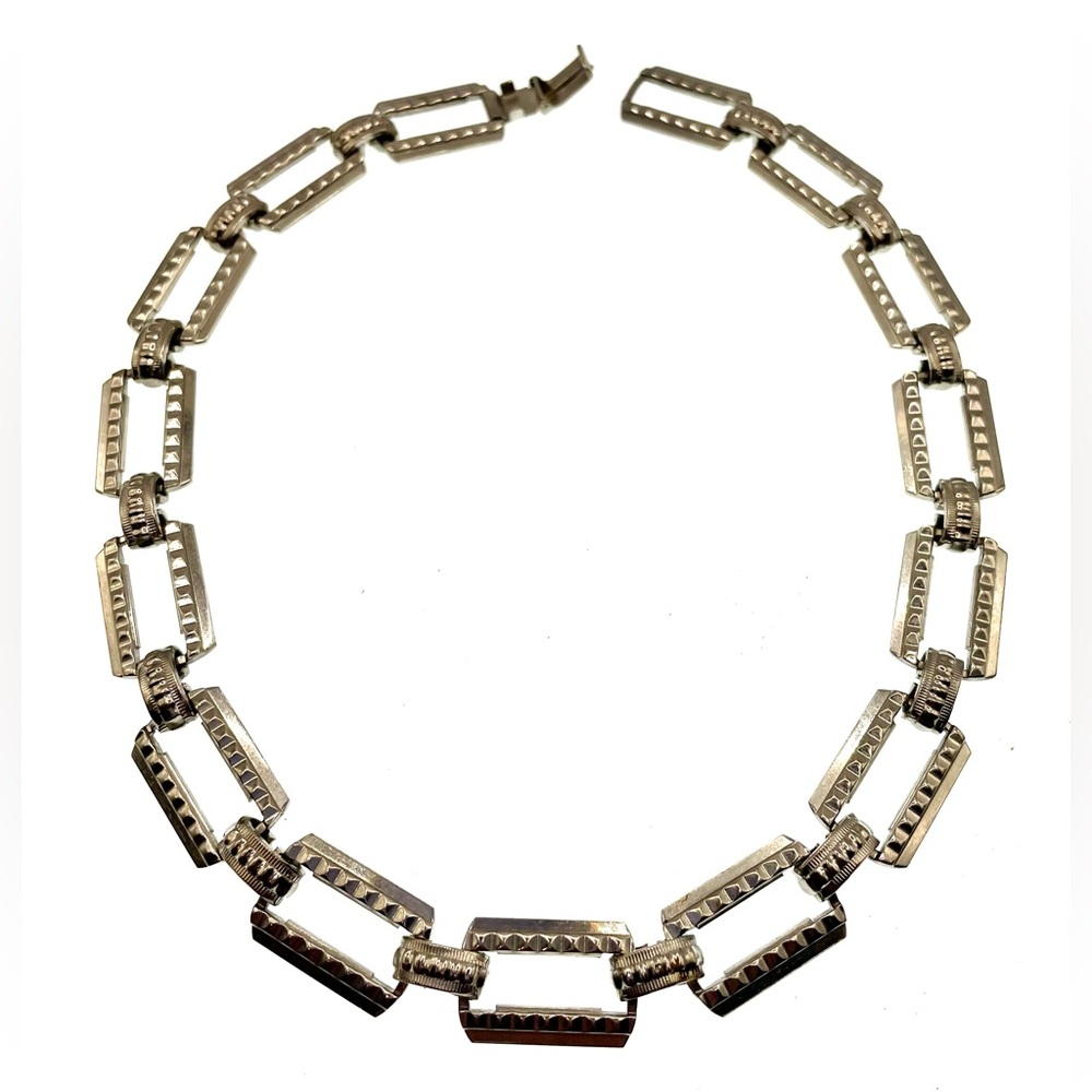Vintage Silver Tone Rectangular Linked Necklace C… - image 1